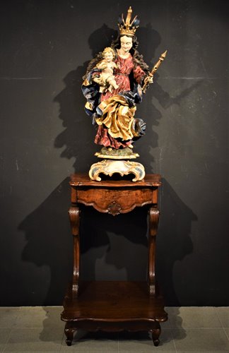 Vierge à l'enfant Sculpture en bois polychrome 